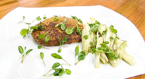 Pechuga empanada con Idiazabal y avellanas