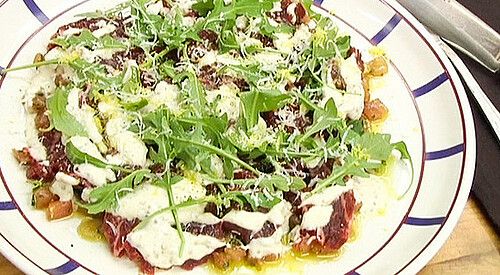Carpaccio de solomillo con salsa de mostaza