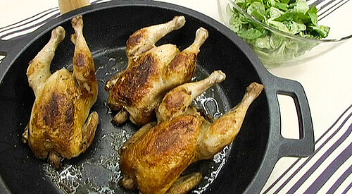 Picantón asado con ensalada de canónigos