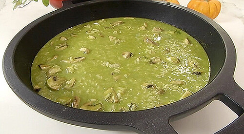 Risotto de champis con pesto de rúcula
