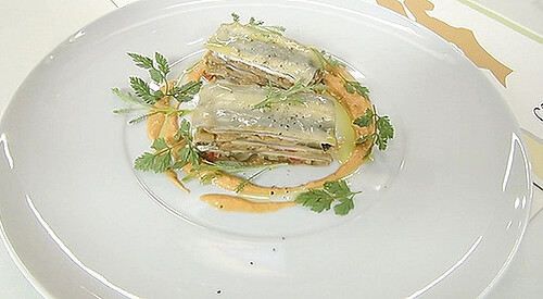 Lasaña de anchoas y verdura