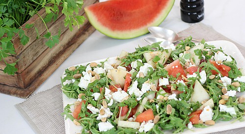 Ensalada de sandia, melón y queso
