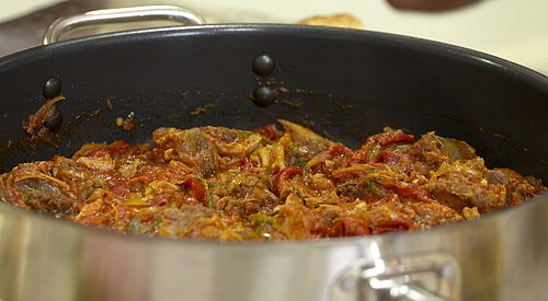 Morcillo con piperrada