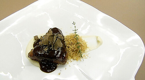 Mollejas de ternera con crema de coliflor