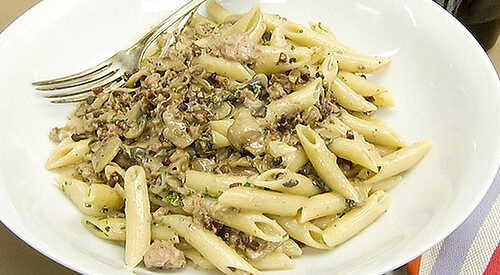 Pasta con champis y paté