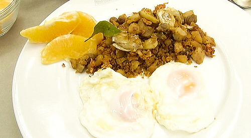 Migas con panceta y chorizo