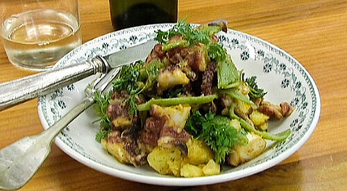 Ensalada de vainas y pulpo